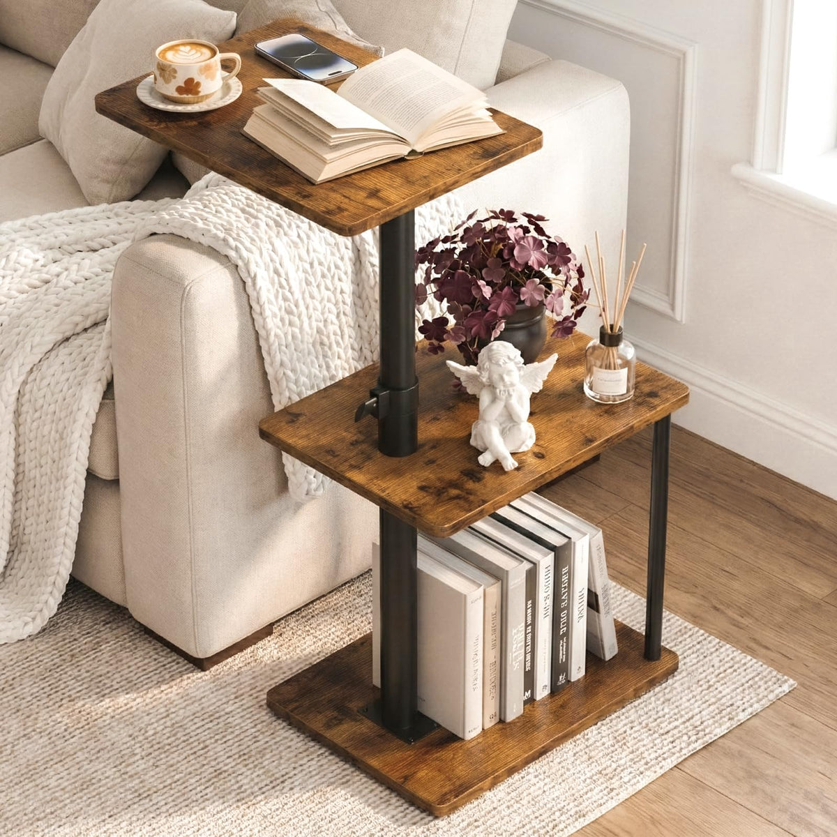 Faesun 360 Swivel Side Table beside a sofa for easy access