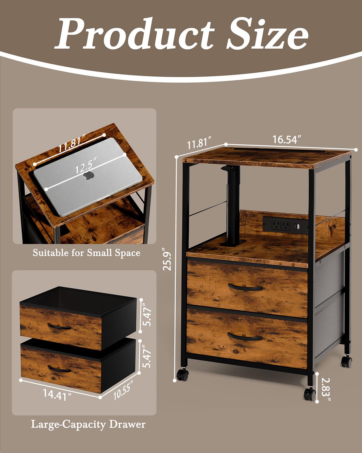 Faesun bedside table featuring built-in charging station for devices.