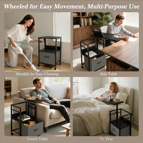 Faesun nightstand with charging station, power devices at night.