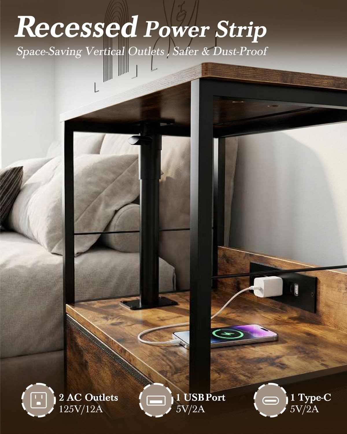 Faesun bedside table with fabric drawers for organized storage.