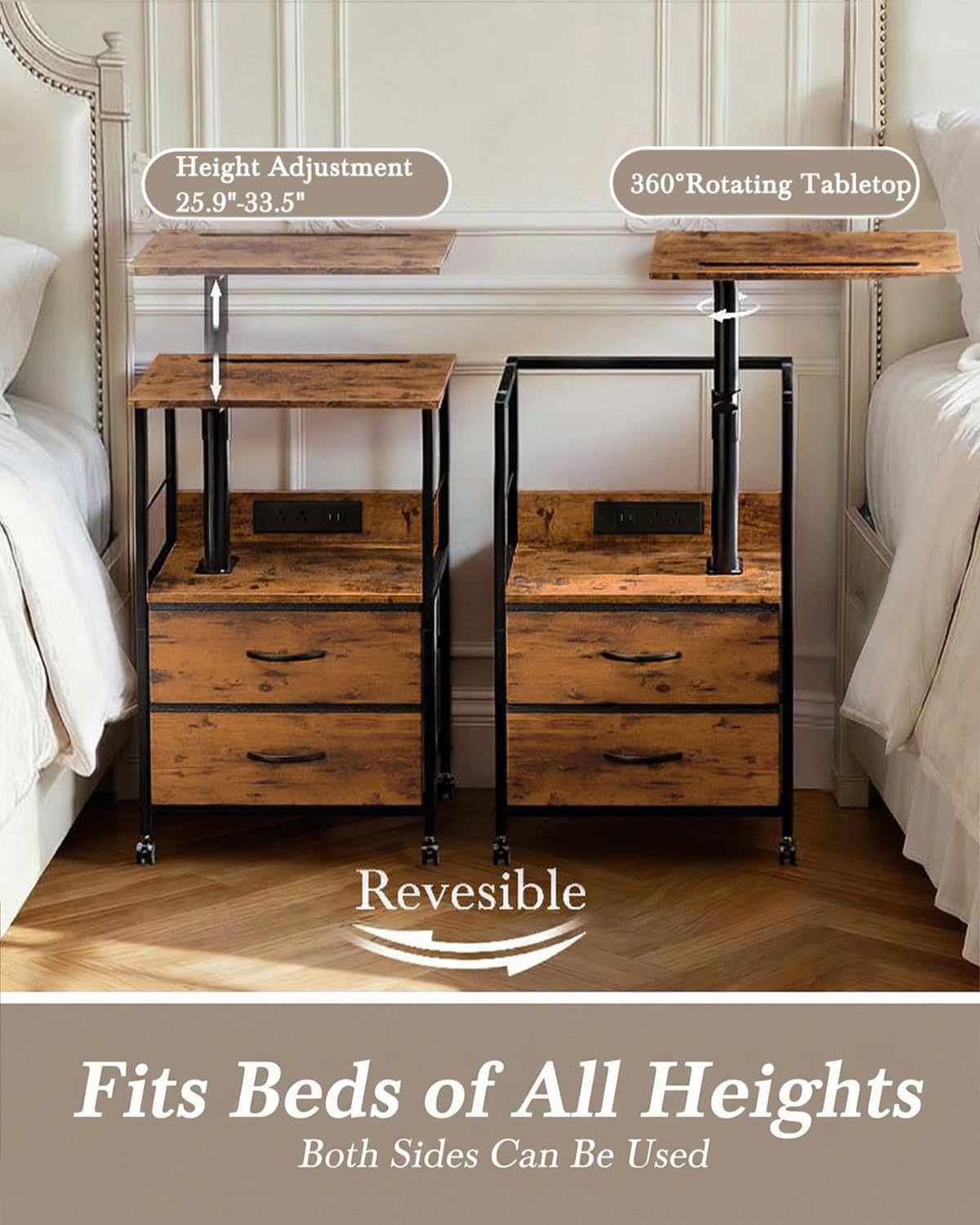 Faesun rolling side table ideal for recliners and small spaces.