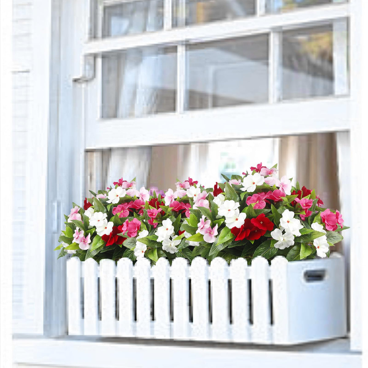 FAICOIA artificial impatiens rose-red outdoor bouquet adds depth to arrangements