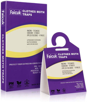 Faicuk 12-pack traps packaging shows easy setup for wardrobe protection