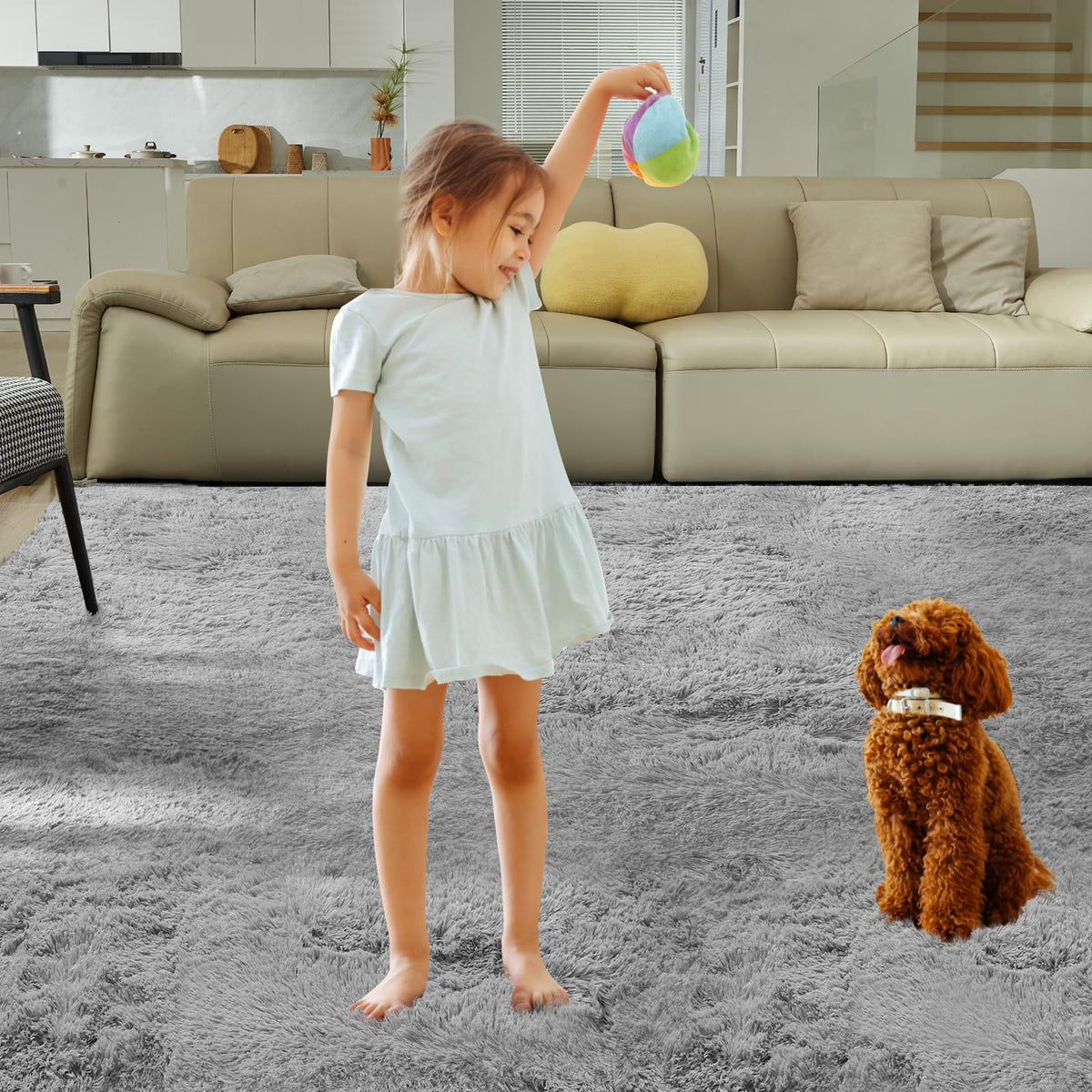 Fairblink 5x8 Ultra Soft Rug closeup shows plush pile for cozy playtime on hard floors.