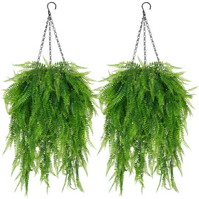 Fairblo Boston fern hanging basket 2-set front door display with lifelike greenery