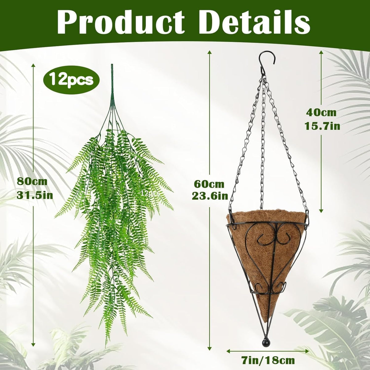 Fairblo two-set faux ferns in coconut liners for durable outdoor decor