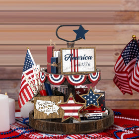 FairySandy patriotic candle decor, soft glow complements farmhouse tables.