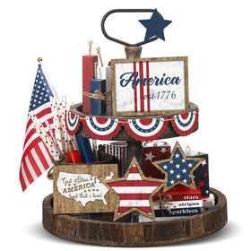 FairySandy USA banner sign, patriotic focal piece for tiered trays.