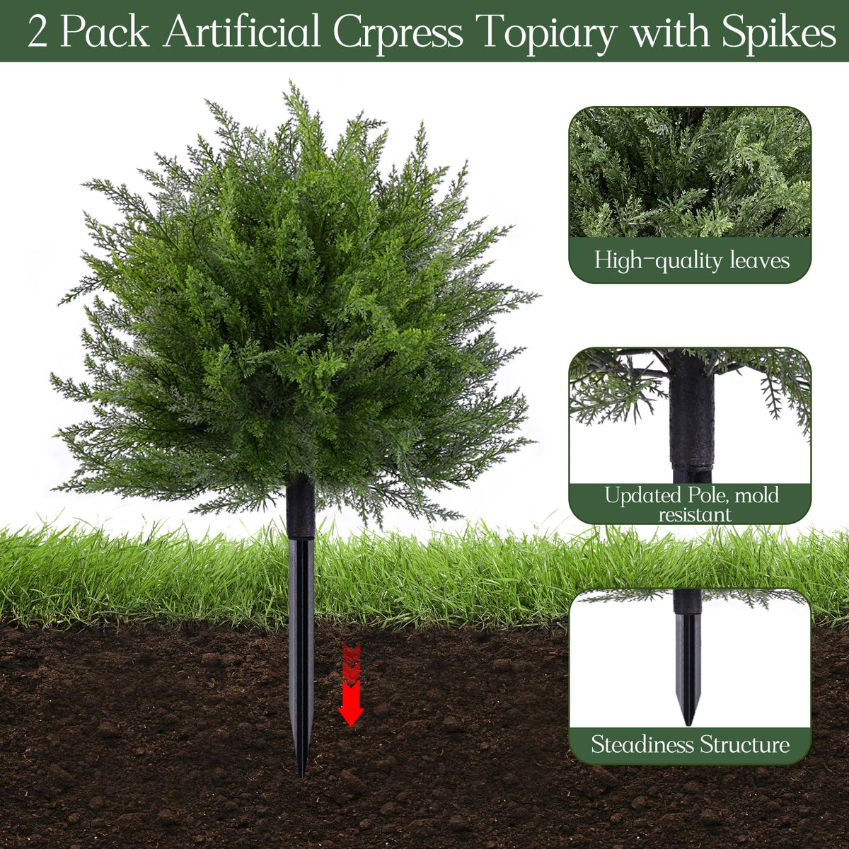 FAJUNZH topiary with spike installation ideal for easy outdoor planter setup.