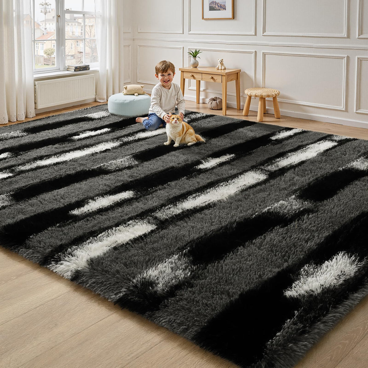 FALARK fluffy area rug memory foam layer adds plush cushioning