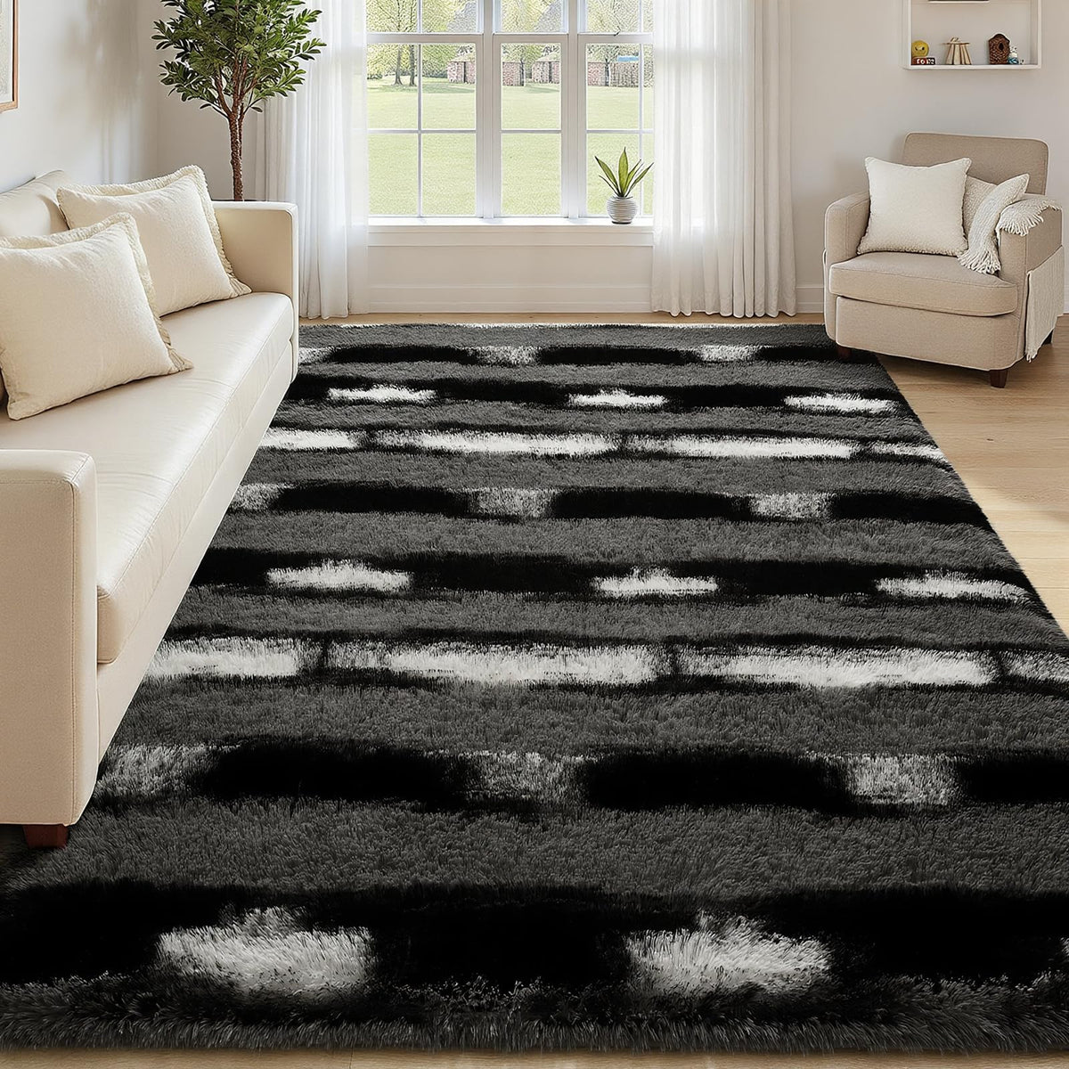 FALARK fluffy area rug non slip bottom improves stability on floors