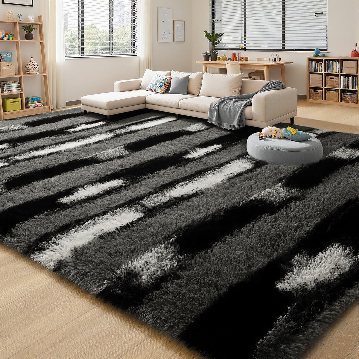FALARK fluffy area rug close up of velvet surface for premium softness