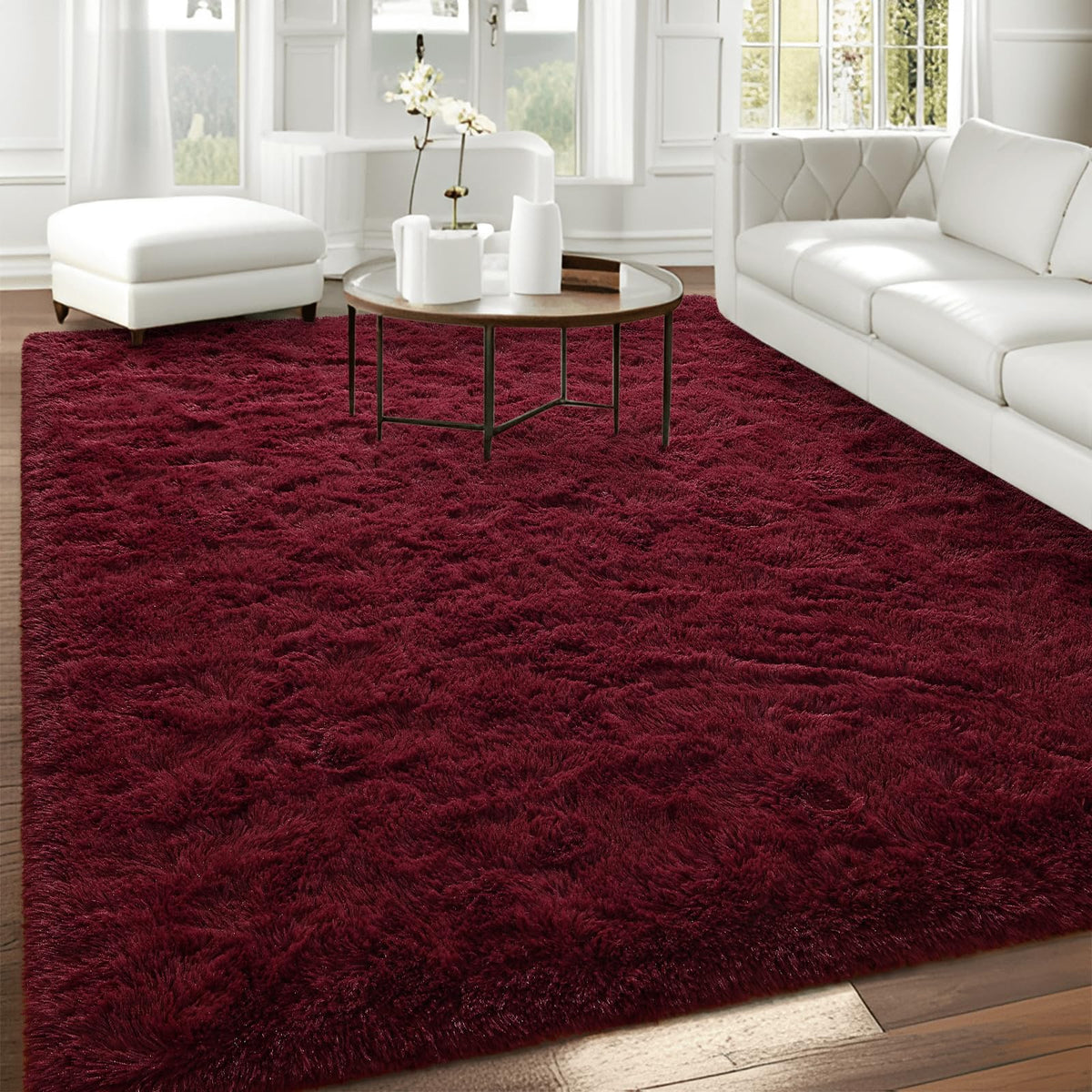 FALARK burgundy rug non-slip bottom provides secure footing on hard floors