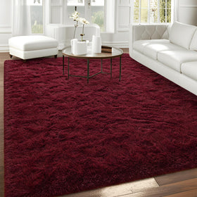 FALARK burgundy rug non-slip bottom provides secure footing on hard floors