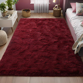 FALARK fluffy burgundy rug soft texture invites barefoot comfort in any room