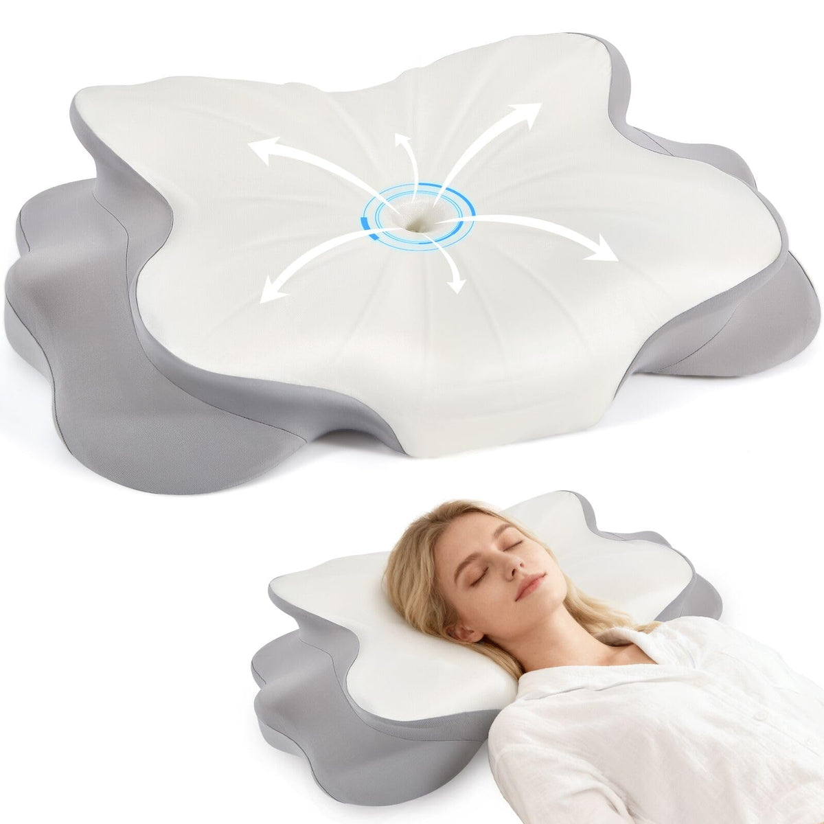 FAMKCY cervical pillow front view shows ergonomic contour for neck support