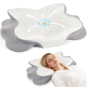 FAMKCY cervical pillow front view shows ergonomic contour for neck support