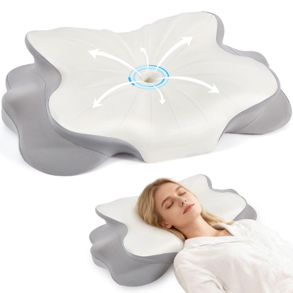 FAMKCY cervical pillow front view shows ergonomic contour for neck support