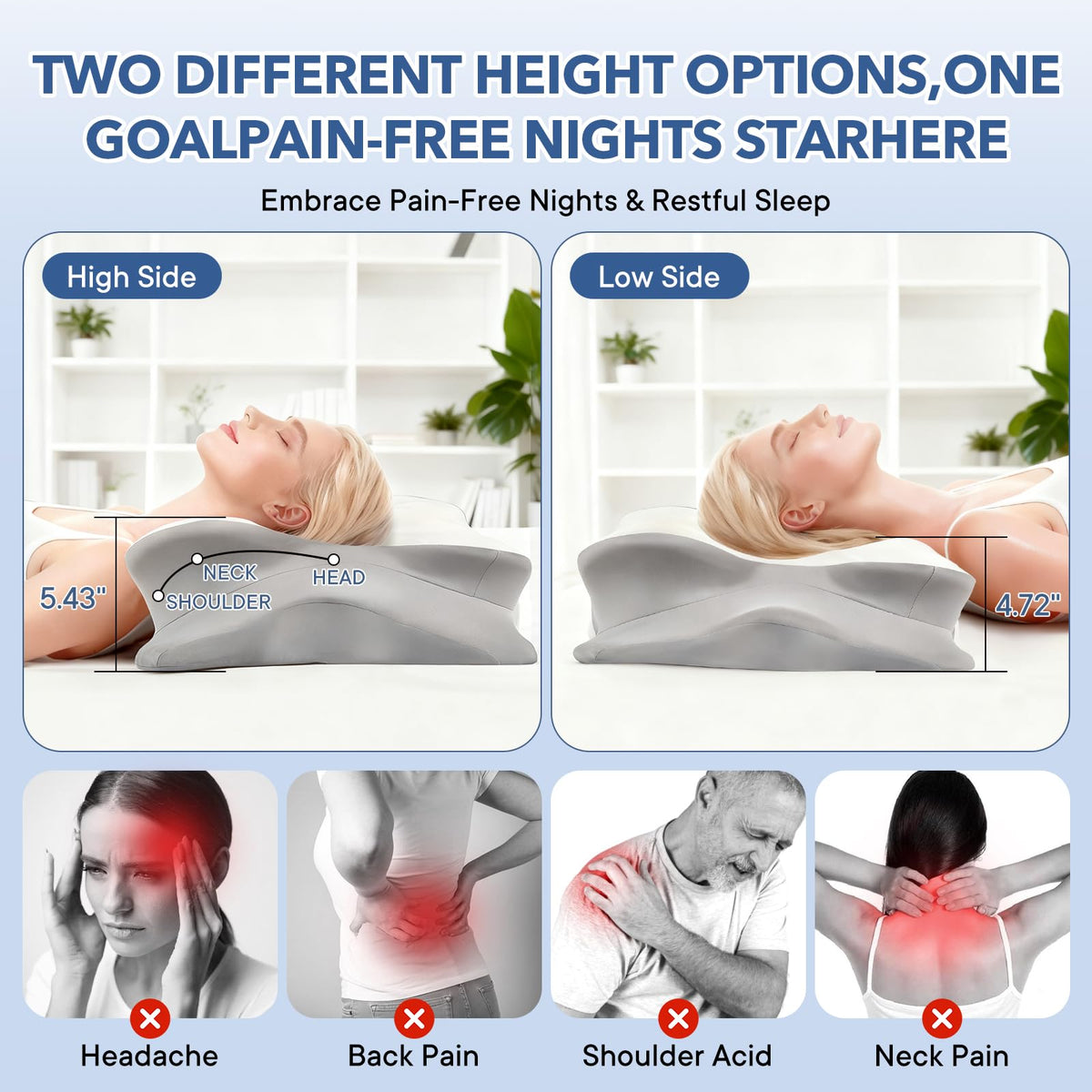 FAMKCY cervical pillow side profile displaying two height options for comfort