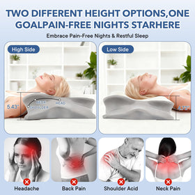 FAMKCY cervical pillow side profile displaying two height options for comfort