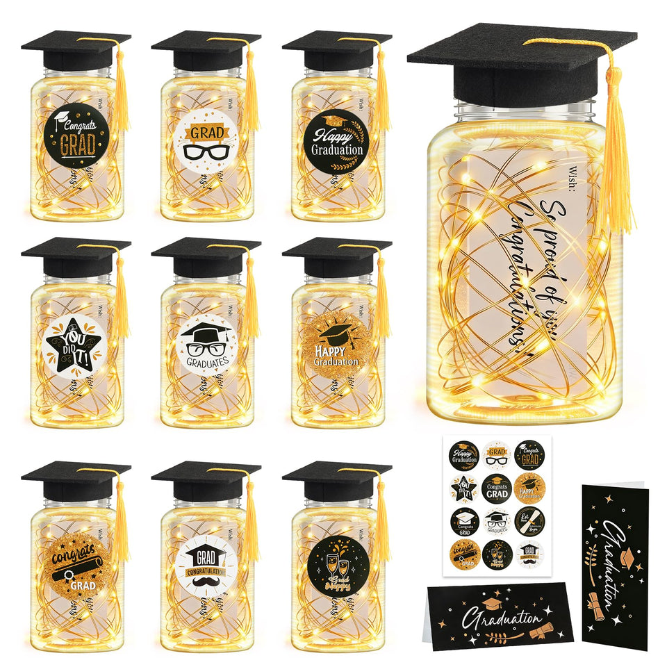 FAMNONE graduation centerpiece jar with LED lights creates a warm, glowing table centerpiece.