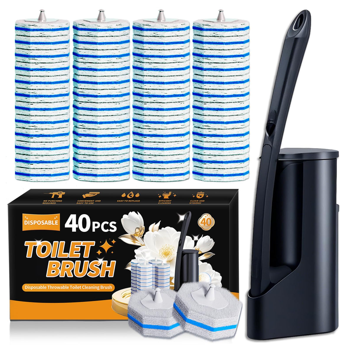 FAMYLI disposable toilet brush extended handle for deeper reach.