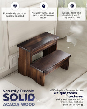 FANATU wooden two step stool anti slip design ensures stable footing