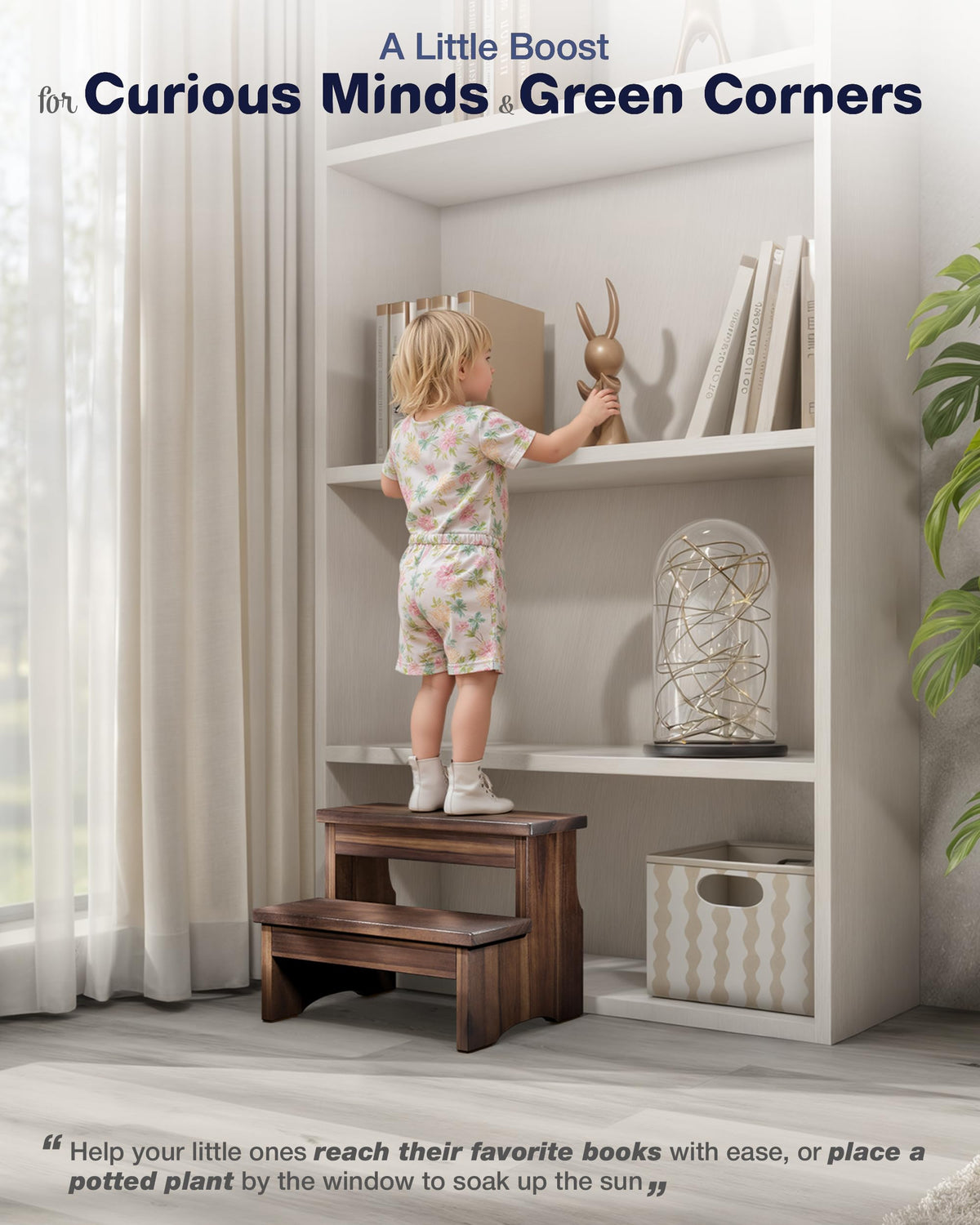 FANATU wooden two step stool suitable for family use and versatile tasks