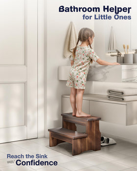 FANATU wooden two step stool ideal for kitchen tasks and reaching high shelves