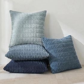 Fancy Homi blue-striped decorative pillow cover enhances sofa style with easy-care, durable fabric.