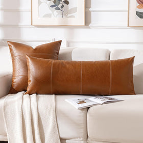 Fancy Homi decorative pillow cover on bed setting adds rustic charm