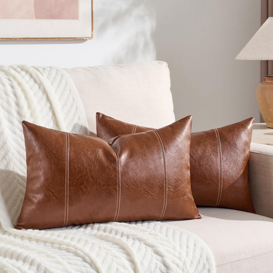 Fancy Homi brown boho lumbar patchwork front view adds rustic charm.