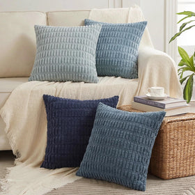 Fancy Homi four-pack decorative pillow cover in blue stripe adds versatile texture to living spaces.