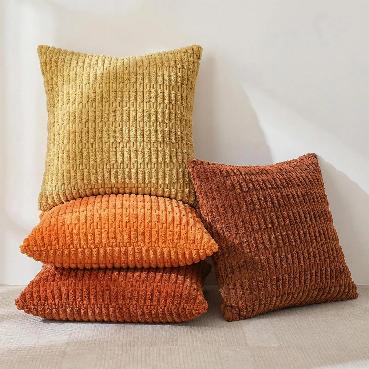 Fancy Homi burnt orange striped pillow cover fabric detail showing soft weave