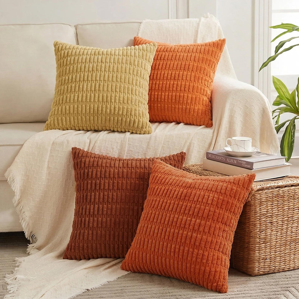 Fancy Homi burnt orange striped pillow cover front view for cozy living spaces