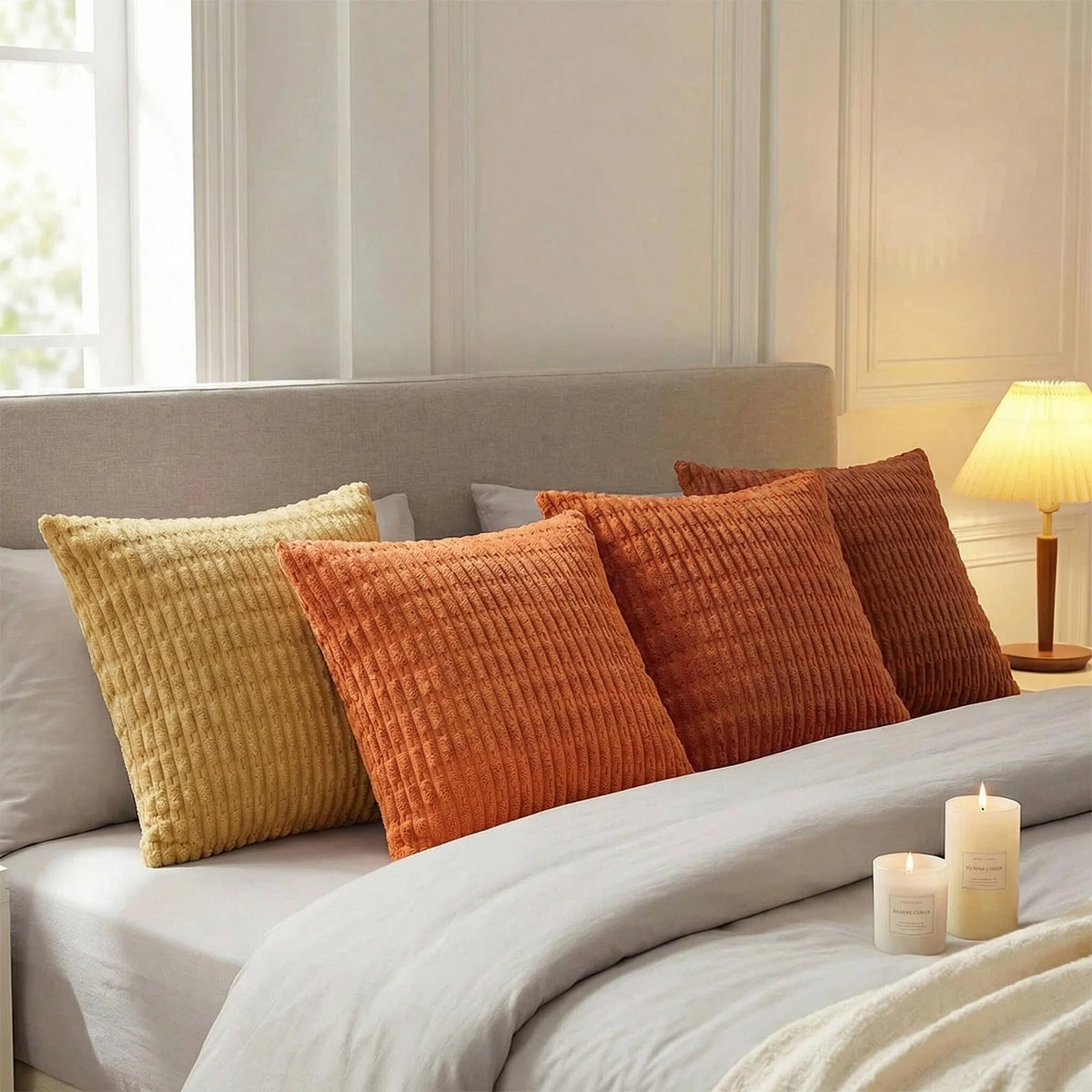 Fancy Homi burnt orange stripe pillow cover hidden zipper for clean look