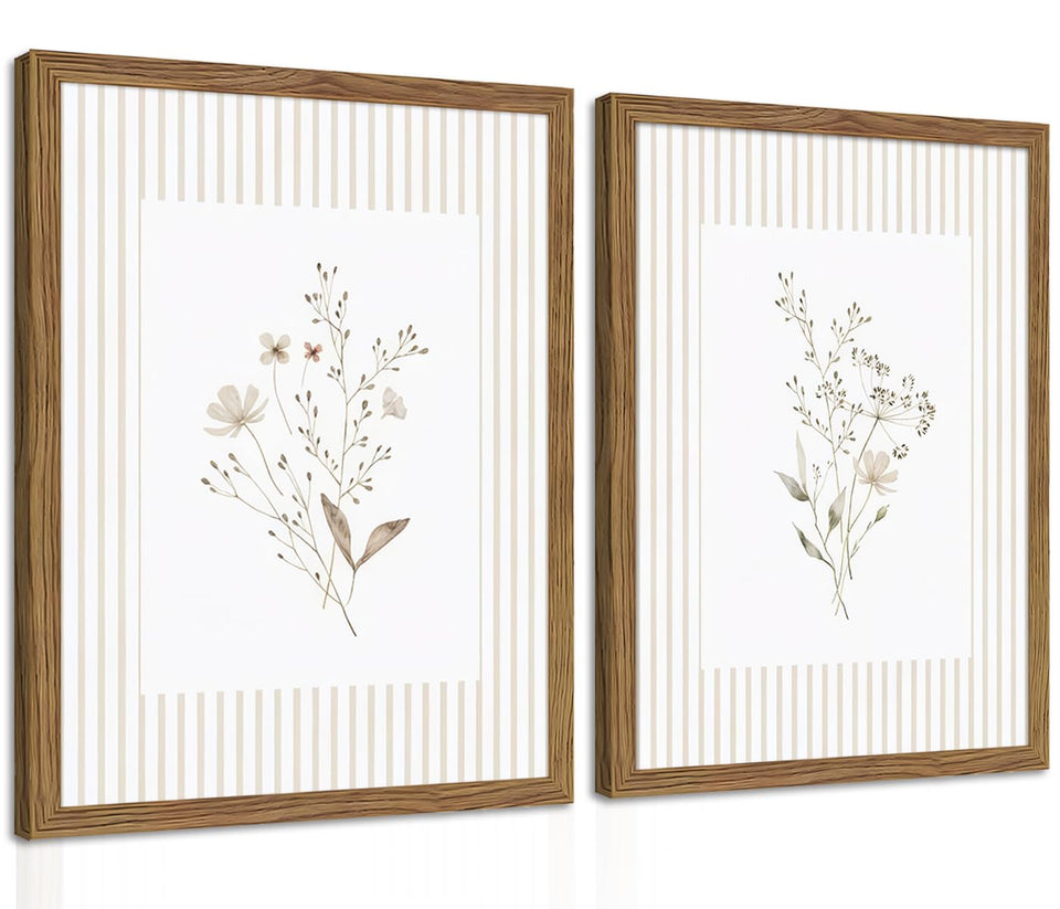 FancyNew Neutral Wildflower wall art set — soft tones for calming living room decor
