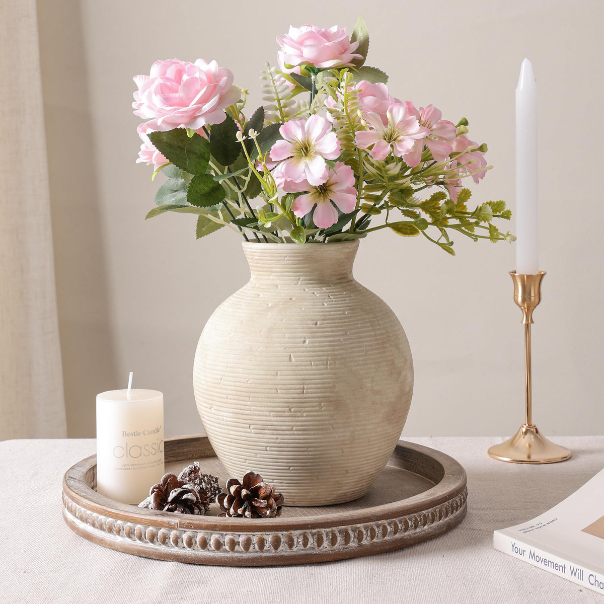 FancyPlus 7.4 inch vase height fits living rooms and dining spaces nicely.