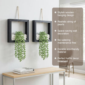 FancyPlus artificial succulents in square wooden frames add rustic charm.