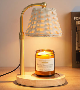 FancyPlus candle warmer lamp with wood base glows softly for cozy ambiance