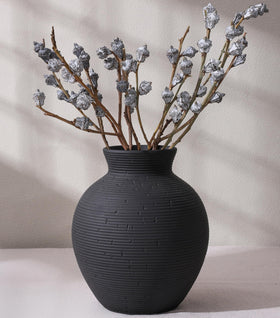 FancyPlus ceramic flower vase in black, 7.4 inches, ideal centerpiece for tables