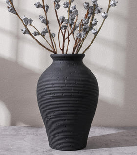 FancyPlus ceramic flower vase 9in black ideal centerpiece for living room decor.