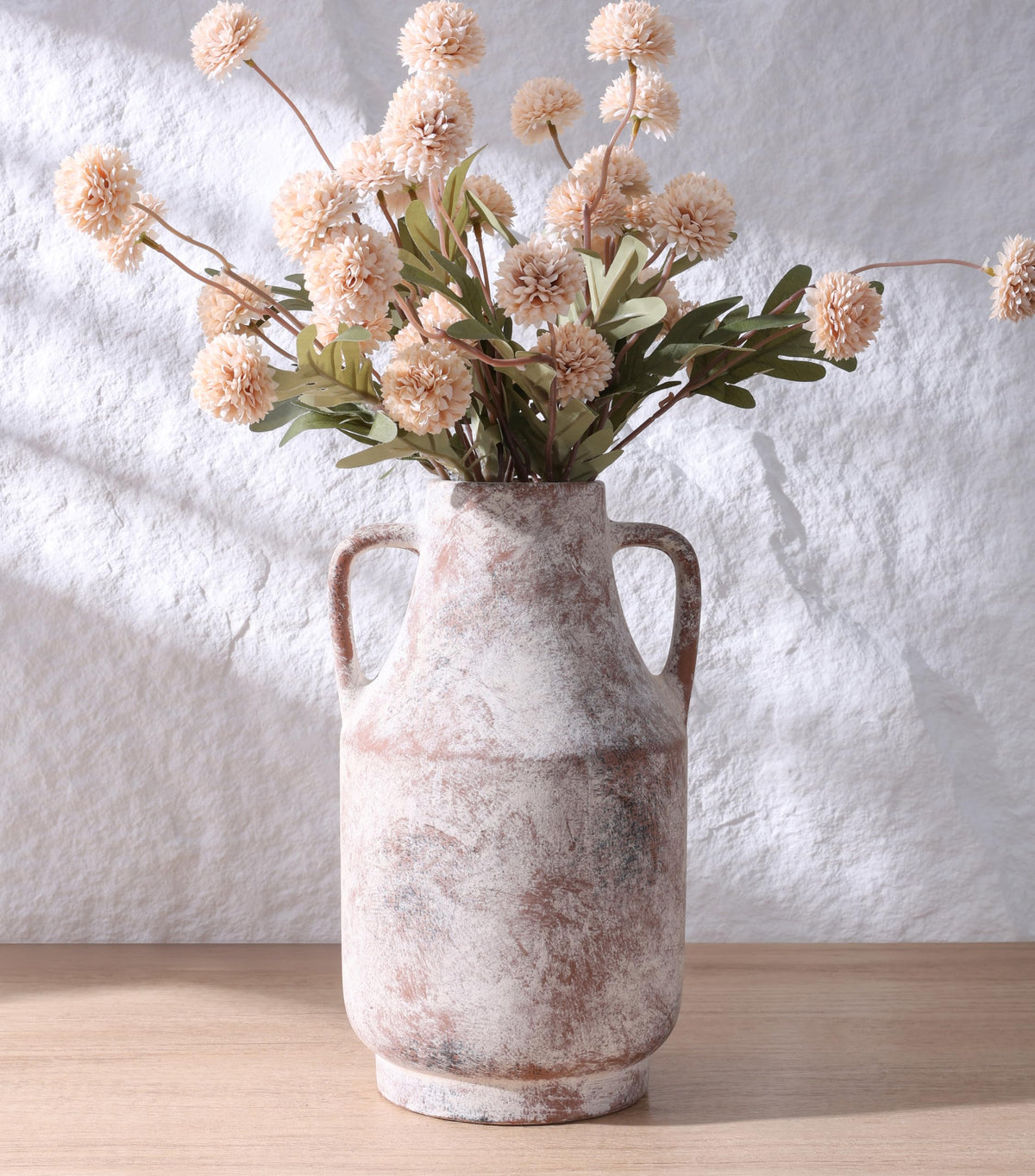FancyPlus Ceramic Flower Vase with Handles showing rustic charm and easy lifting.