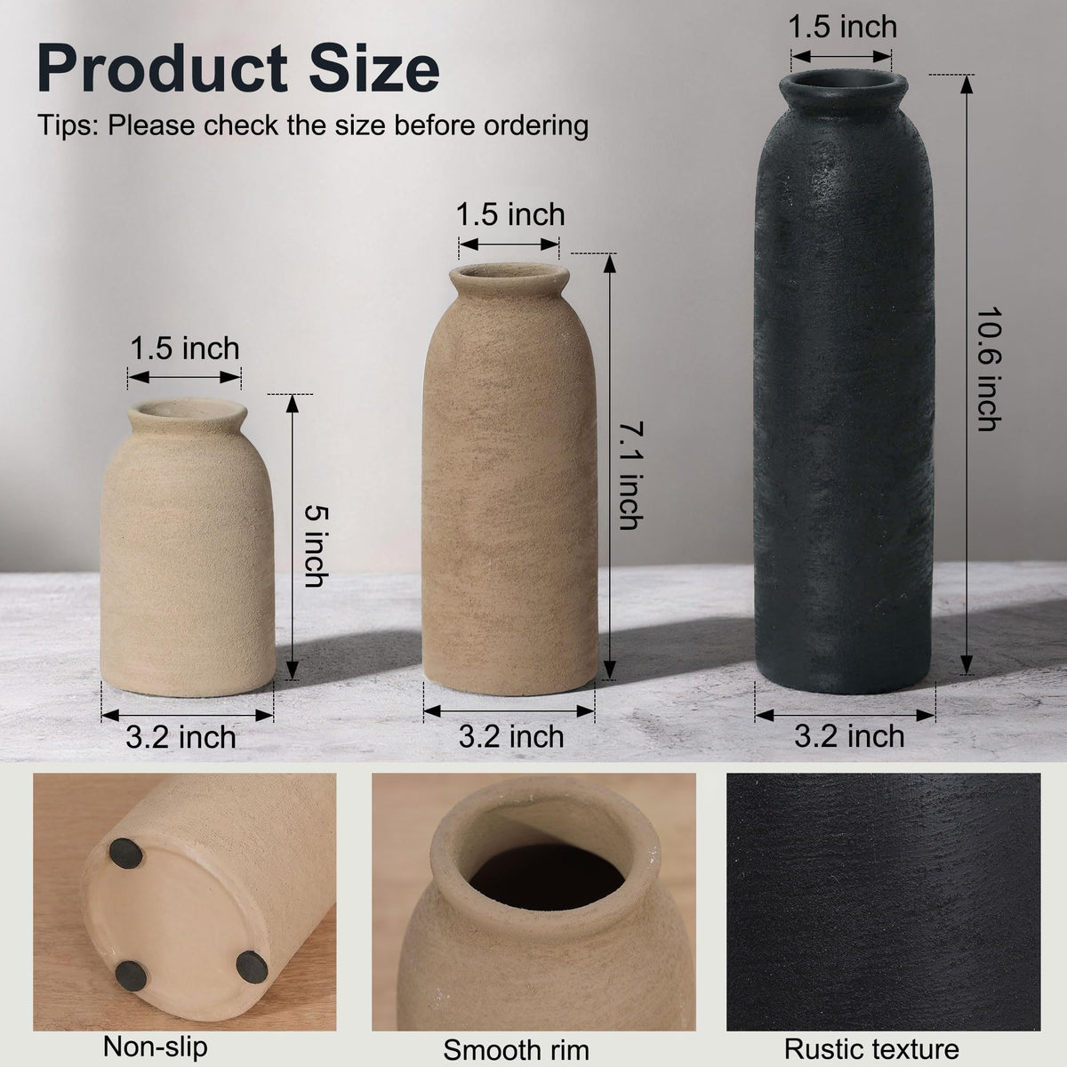 FancyPlus Ceramic Vase Set of 3 medium vase adds balanced height.