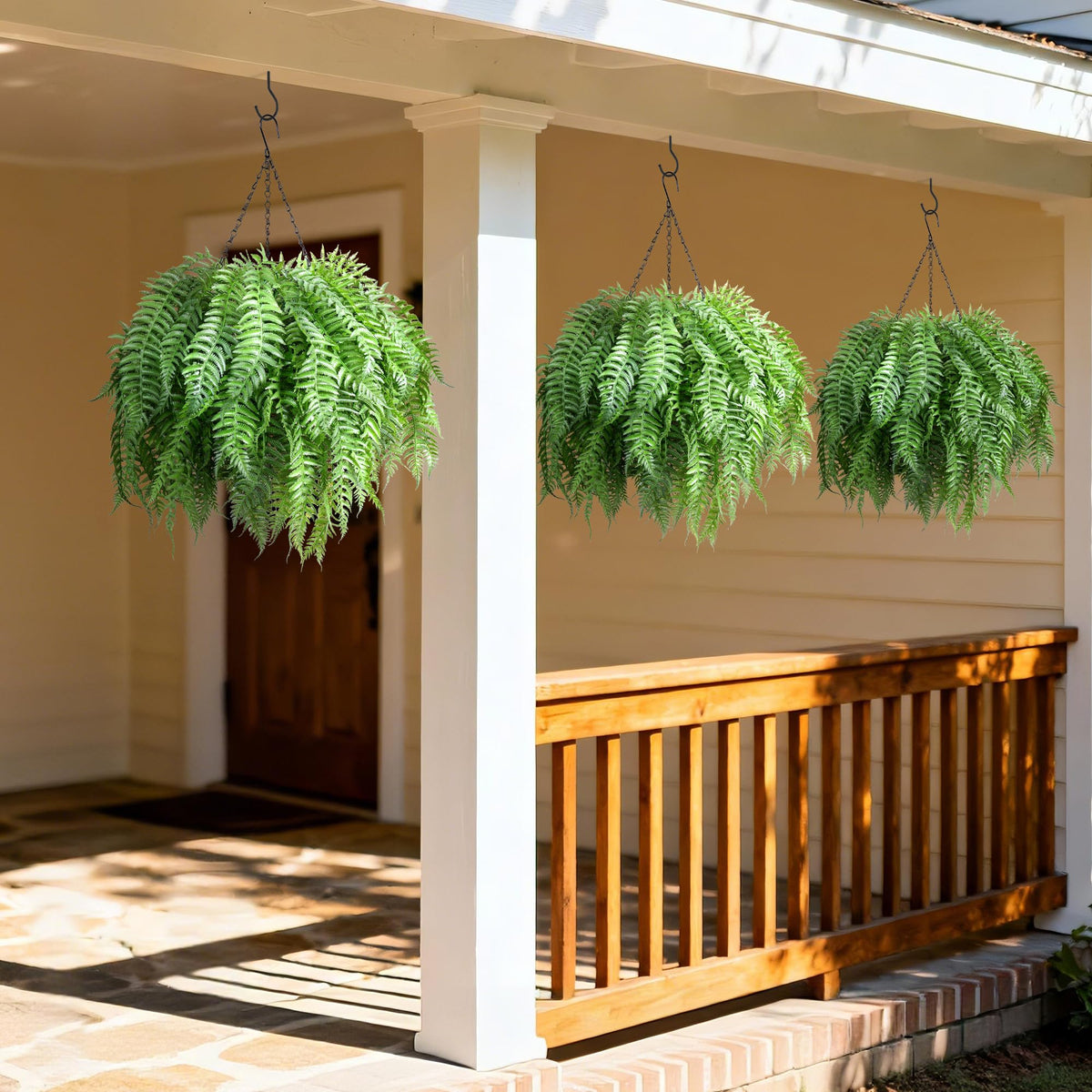 FancyPlus lifelike faux ferns add a cozy touch to indoor/outdoor areas