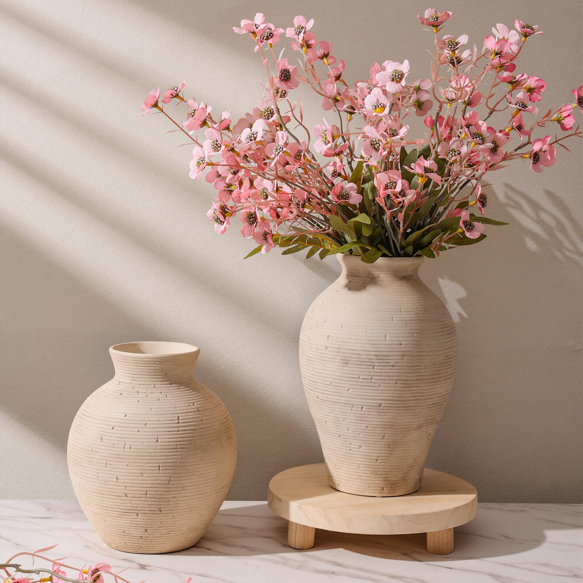FancyPlus farmhouse decor vase on dining table with fresh flowers