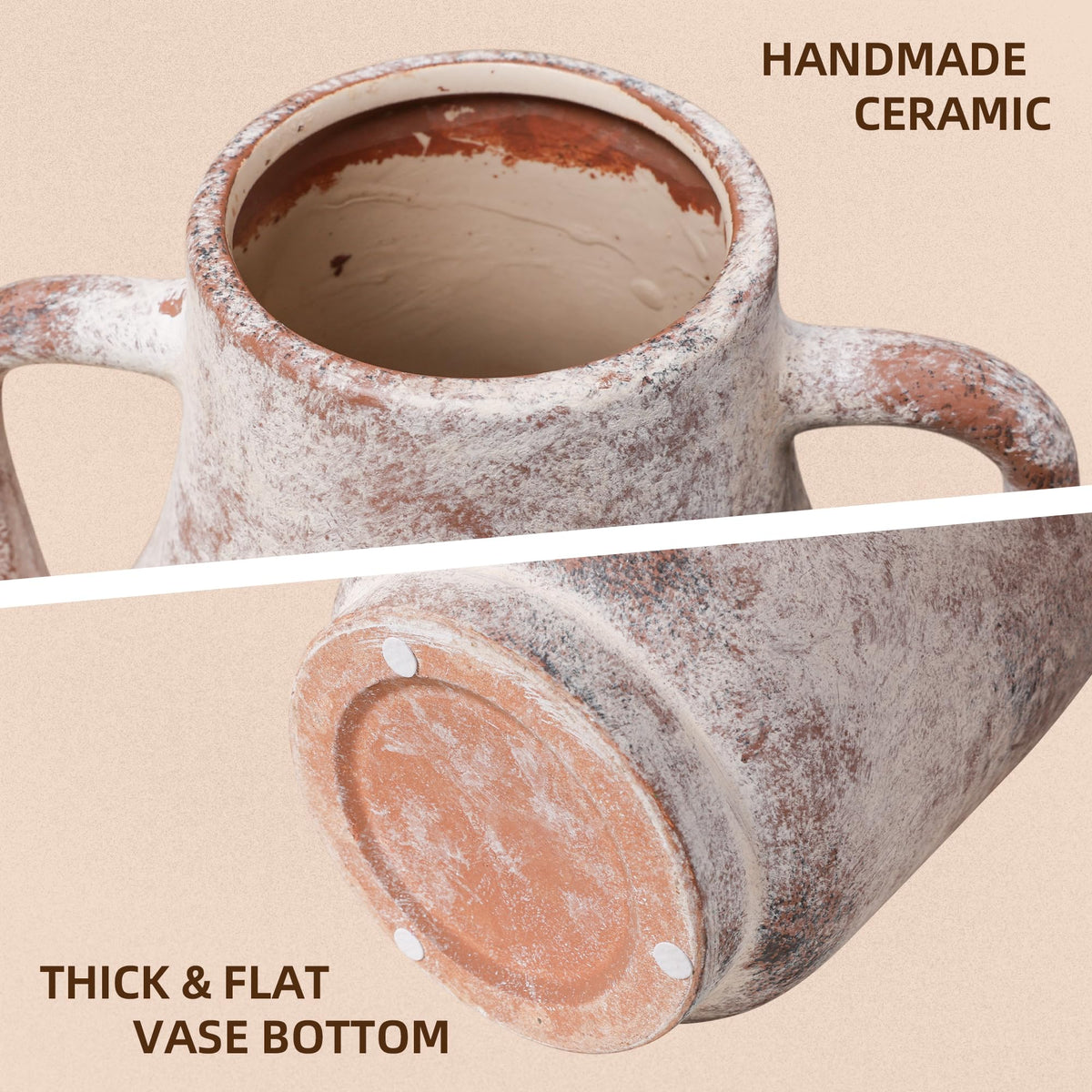 FancyPlus rustic farmhouse vase in a neutral finish complements any room decor.