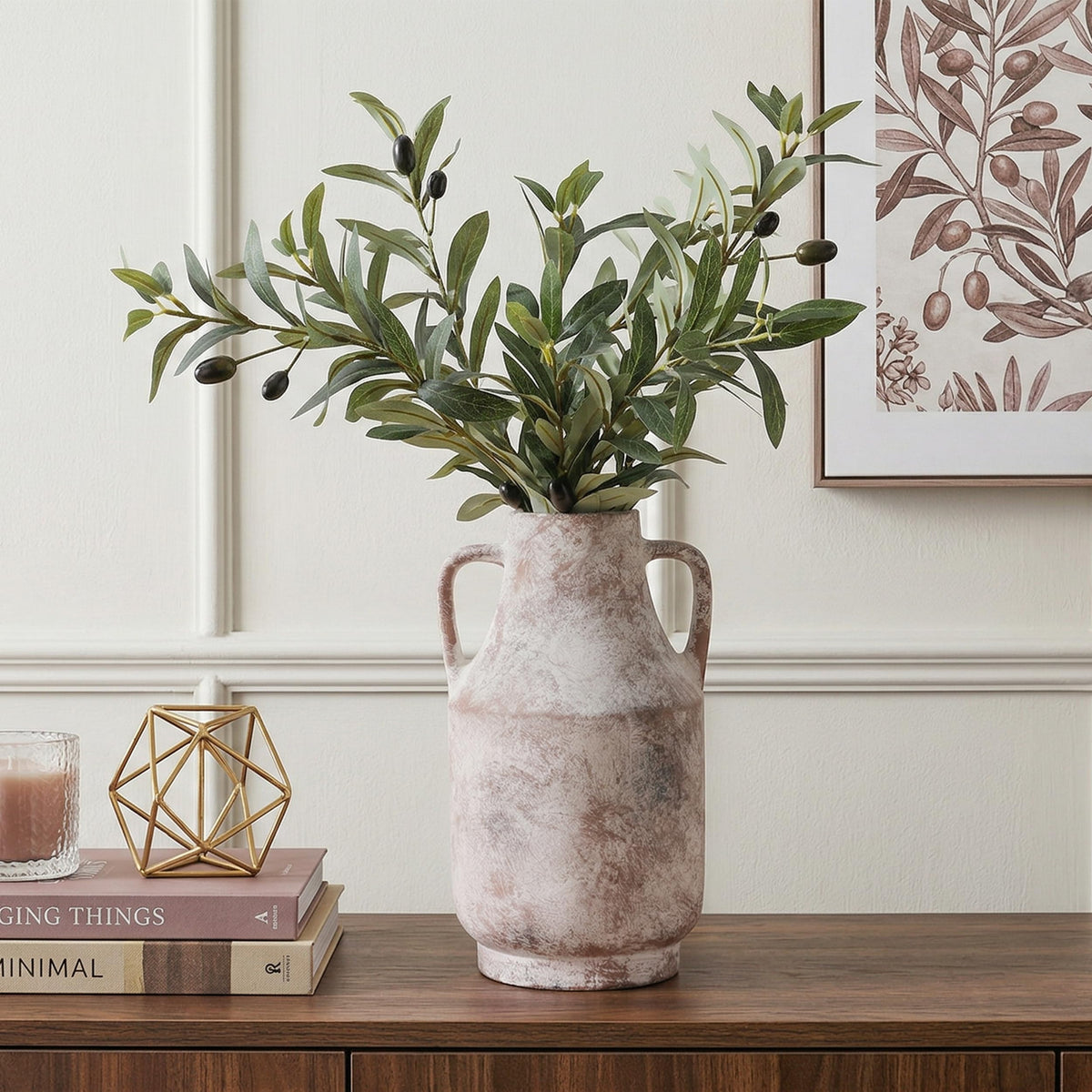 FancyPlus vase on entryway mantel elevates console styling.