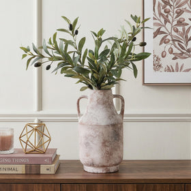 FancyPlus vase on entryway mantel elevates console styling.