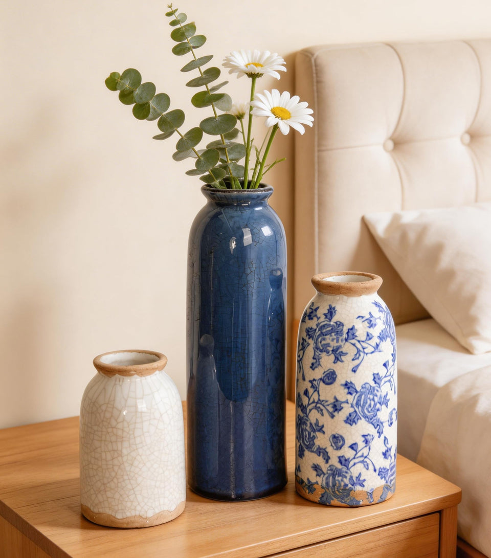 FancyPlus Vintage Ceramic Vase Set 3 large with fresh stems for a bold centerpiece